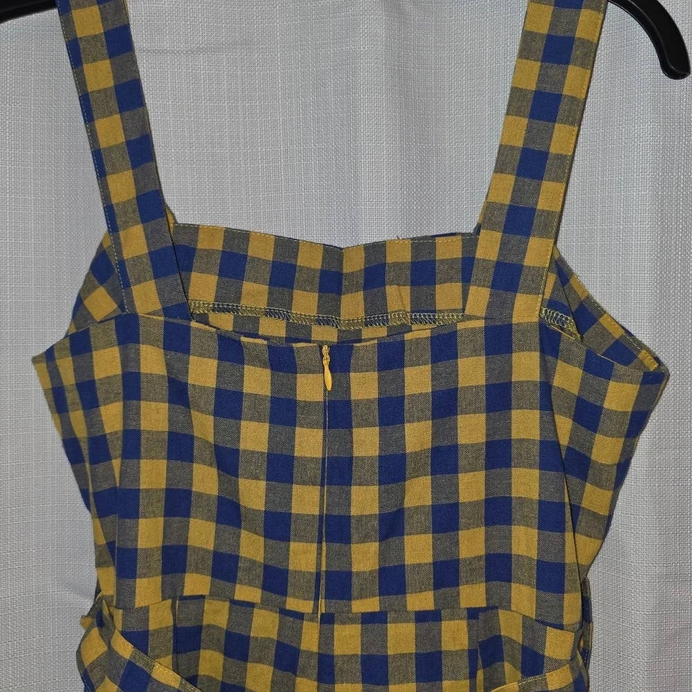 Nastygal ‎ Blue Yellow Checkered Jumpsuit Sleeveless Zipper Size 4 - Picture 8 of 13